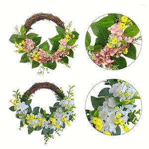 Dekorativa blommor Simulerade hortensia krans Artisk växtgrön sidenblomma hängen hem trädgård bröllop julårsdekor blommor blommig