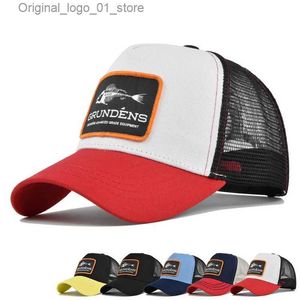 Ball Caps Fashionable fishbone embroidered baseball cap for men and women snap fishing cap mesh sun hat spring and autumn outdoor hip-hop fitting cap Q240408