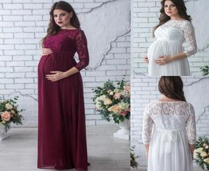 2018 Elegantes Spitzenchiffon Abend Schwangere Kleider bescheidene Langarmes Mutterschaftskleider Frauen Sommerschwangerschaftskleid Lange Plus Size9074565