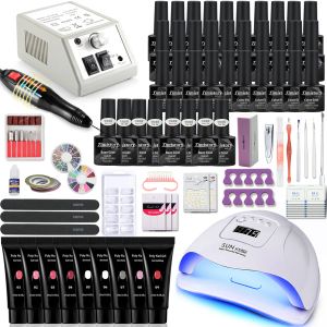 Guns Manicure Set Polishine Conjunto de lâmpada de UV LED 20000rpm Drill unhas Hine 30/20/10 Color Poly Extension Gel Set unhel Art Kit