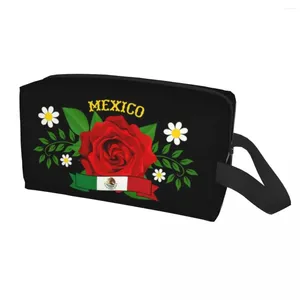 Sacchetti cosmetici sacche da toeletta da viaggio per viaggi rose rosse messico per donne modelli floreali bandiera messicano organizzatore di bellezza di bellezza kit dopp