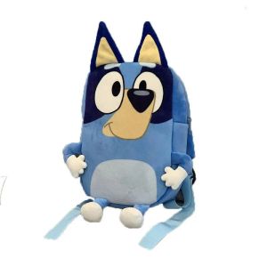 Kawaii mavi köpek büyük göz peluş sırt çantası kız sevimli yumuşak aksesuarlar fermuarlı çanta çocuk okul çantası doğum günü hediyesi