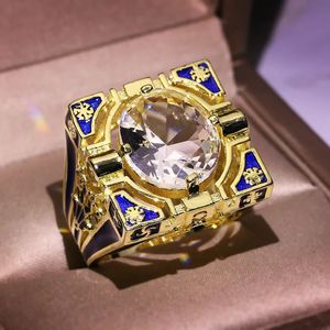 Hoyon 14K żółte złoto pierścień kolorowy dla mężczyzn 925 Sliver Squar Niewidoczne ustawienie naturalne diamentowe opaski biżuterii cyrkon