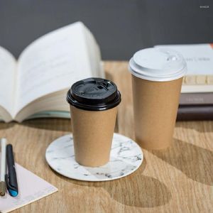 Одноразовые чашки соломинка 500 упаковка Kraft Paper Coffee с крышкой и холодными напитками