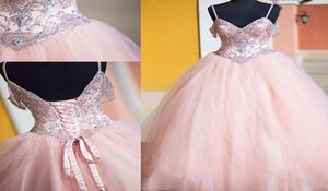 Eleganti Blush Pink Cold Spalla di Quinceanera Adushi da ballo Glitter Crystal Rhinestones perline Long Sweet 16 Vestitidos 15 ANOS5005427