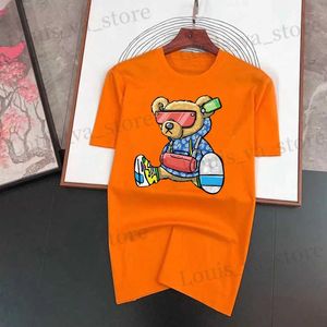 Men's T-Shirts Anime Bear Print T Shirt Mens Pure 100%Cotton TShirt Fashion Casual Short Slve Summer Cotton Breathable T-shirt Strtwear T240408