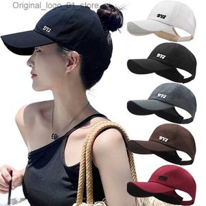 Bollmössor Ny hög hästsvans kvinnlig baseballmössa för 2023 Summer Sports Cap Fashionable and Casual Solid Color Sun Hat With Ponytail Hole Q240408