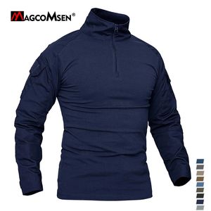 Magcomsen Mens Long Sleeve Zipper Tactical T-shirt vandringsfiske Arbetsskjorta med fickor240402