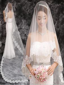 Long Wedding Veil Exquisite Cheap Bridal Veil One Layer Lace Edge Cathedral Length Beads Bridal Veil Wedding AccessoriesHT714805611