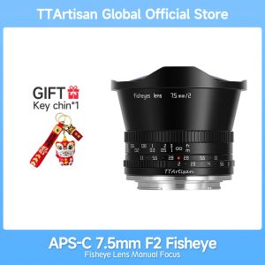 Acessórios Ttartisan 7,5 mm F2 APSC Lens de peixe angular para Sony e Fuji X Canon M Nikon Z Leica L Panasonic Olympus M43 Lenso da câmera