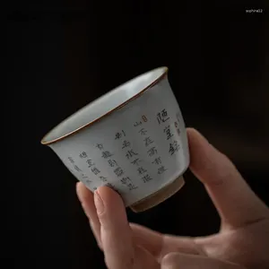 Teware setleri 2 adet/lot Çin retro ru ru fırın seramik çay fıstığı yazı seramik çay kasesi usta kişisel tek fincan seyahat