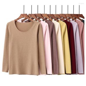 Frauen T-Shirts de rong Keine Spur warme Unterwäsche Frauen O Hals dicker Samt T-Shirts Herbst Winterhemd Tees Lady Long Sleeve Short Tops