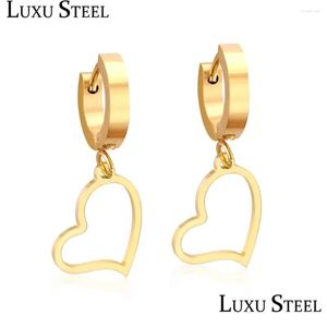 Hoop Huggie örhängen Luxusteel Statement Gold Color Sier Tone Aretes Heart Shape Lovers Earring Fashion Jewelry Friend Drop Delivery Otwob