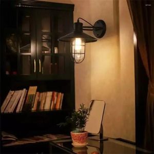 Wall Lamp Vintage Indoor Decor Lighting E27 LED Lights Black Iron Cage Glass Lampshade Restaurant Living Room Coffee Shop