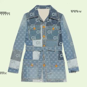 Женские костюмы Blazers Vintage New Full Retro Runway Banquet Tail Party Rarefinds Print Denim Patchwork Jacket Denim Cover De Falda Два кусочка G001 G001