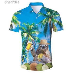 Men's Casual Shirts Summer mens Hawaiian shirt 3D printed funny cat pattern beach shirt casual short sleeved button down Aloha dress T-shirt yq240408