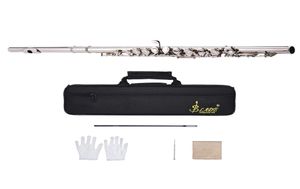 Western Concert Flute Silver Plated 16 Holes C Key Cupronickel Woodwind Instrument with Cleaning Cloth Stick Gloves Screwdriver3271417