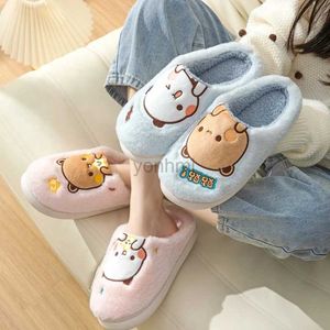 Slipper Cartoon Yier Mitao Panda Bubu Dudu Plush Slipper Cute Bear Warmed Slipper PVC Nonslip Kawaii Winter Home Slipper 240408