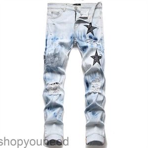 Jeans herrar designer jeans för mens byxor man vit svart rock väckelse jeans biker byxor man pant trasig hål broderi hip hop denim byxor bokstav jeans pantaloner