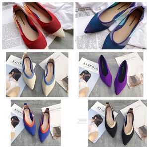 Top Flat bottomed pointed ballet single shoes black soft soled knitted maternity women boat shoe casual and comfortable