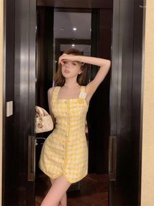 Casual Dresses Korean Sweet Small Fragrance Tweed for Women 2024 French Fashion 3D Flower Summer Dress Sexy Tank Party Party