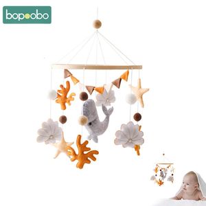 Bebê animais marinhos cama Bell Rattle Born Felt For Infant Crib Wood Mobile Carousel Cot Kid Musical Toy Presente 240408