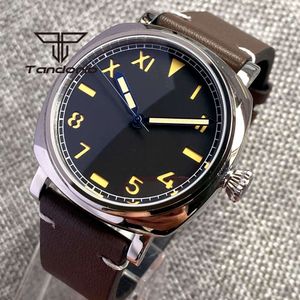 Tandorio 42mm NH35A 20bar Quadrado Polido Polido Men's Watch Sapphire Crystal Black California Dial Sfrew Crown Cheatra