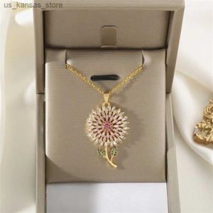 Pendant Necklaces INS Style Copper Material Sunflower Pendant Necklace For Women Fashion Crystal Gold Color Necklace Trendy Accessories Jewelry6KJL