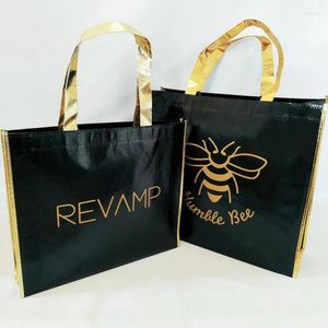 Present Wrap Non Woven Metallic Laminated Bag med anpassad logotypförpackning Shopper för butik Shopping Shoy Box Wedding Festival