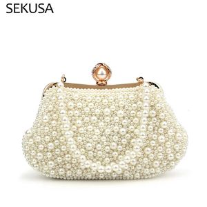 Perlenfrauen Clutch Shell Design Abendbeutel mit Ketten Schulterperlen Stickerei Handtaschen Ketten Schultertasche 240329