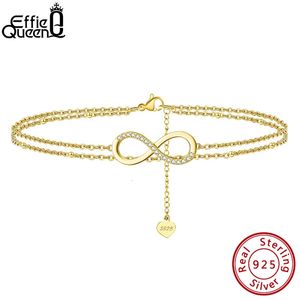 Effie Queen Warstwowy łańcuch satelitarny Infinity Infinity Anklet 925 Srebro Srebrny złoto Pleted Kobiet Kobiet Beach Foot Jewelry SA16 240408