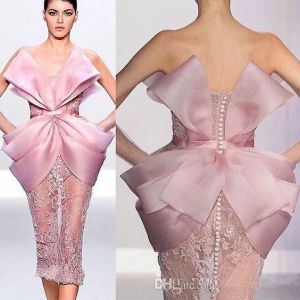 Klänningar rosa spetsar snygga 2020 afrikanska cocktailklänningar axelfri mantel promenad klänningar knä längd sexig formell party tävling brudtärna gow