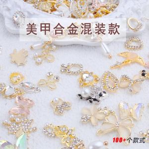 Shadow 100pcs/lot Alloy Mix Styles Nail Art Elegant Shapes Zircon Rhinestones Decoration with Goldgem for Nail Tips Beauty Diamond