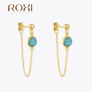 Stud Earrings ROXI 5cm Tassel Chains Turquoise For Women 925 Sterling Silver 1Pair Piercing Earring Jewelry Pendiente Plata