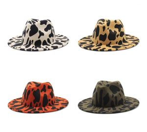 Cow styles Fedora Hat For Lady Woolen Church Cap Band Wide Flat Brim Jazz Hats Stylish Trilby Panama Caps Gift9872834