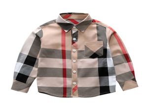 Fashion Kids clothes 38T Spring long sleeve big plaid t shirt Turndown Collar Lapel boys Tshirt KJY7667492985