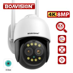 Sistema boavision hd 8mp lente dupla câmera wifi ptz 8x zoom digital 4k ai humanóide rastreamento automático zoom externo áudio icsee camera de segurança