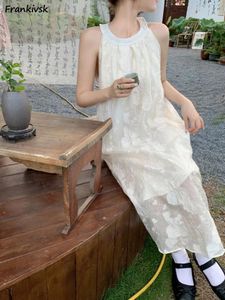 Casual Dresses O-neck Women Straight Sleeveless Cute Solid French Retro Aesthetic Trendy College Mori Girl Style Lace Sweet Exquisite