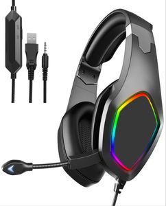 Headmontered gaming headset med mikrofon trådbundet stereo bas hörlurar färgglada glöd ledande lätta dator PC hörlurar j203170948