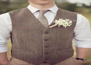 Country Farm Wedding Brown Wool Herringbone Tweed Vests Custom Made Groom Vest Slim Fit Mens Suit Vest Prom Wedding Waistcoat Plus1746949