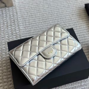 Gold/Silver Shiny Leather Woc Wallet Women Designer Bag Portable Gold Hardware Chain Multi Pochettes Luxury Flap Card Holder Purse Shoulder Cross Handbag 20/22cm