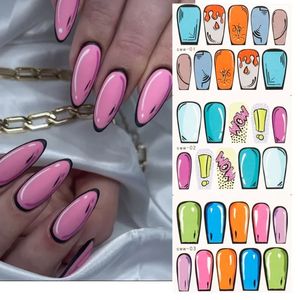 4PCS Comic Nails Design Pop Art Inspiration Slider für Nageldekoration Feuer Herz einfacher Aufkleber Wasser Cartoon Maniküre Set- für Pop-Art-Nagelaufkleber