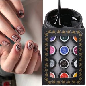 Gel 12pcs Spider Web Gel Polish Set per unghie per professionisti Linee bianche nere dipingendo gel vernici decorazioni manicure fb16151