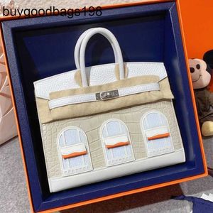 Tygväska Designer Bag Handväskor Crocodile Hud White House Helt handgjorda importerade amerikanska fyrkantiga kvinnors äkta läder 20 Small High End Mini Platinum