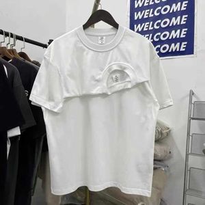 T-shirt maschile bianche irregolari a due pezzi maglietta di giunzione a colori solidi maschi estivi top di qualità da donna maglietta da donna maglietta a maniche corte j240402