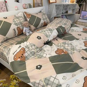 Bettwäsche Sets Cartoon Bär Teddy Set Bett Süßes Bettdecke Abdeckblatt Kissenbezüge Kinder Baby Einfacher Bettspritzung für Erwachsene