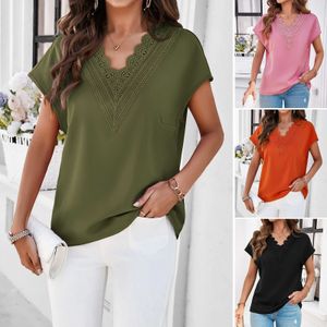 Mulheres V Blusa do pescoço de manga curta de verão casual camisa solta tops