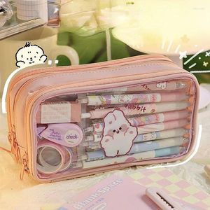 Kosmetiska väskor söta blyertspåse transparent pvc studenttecknad fodral stor kapacitet kawaii koreanska brevpapper