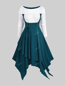 Casual Dresses Rosegal Plus Size Pet Two Tone näsduk Texturerad klänning Kvinnor Autumn Winter Long Sleeves Vestidos Midi 5xl