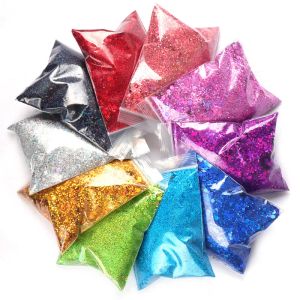 Dispositivo 10bag 50g holográfico misto de forma hexágono unhas glitter sier laser laser flocos brilhantes fatias manicure unhas decoração de arte decoração